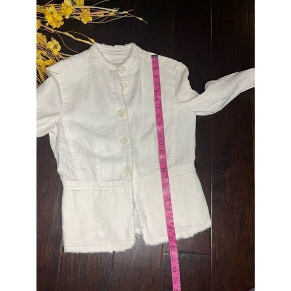 Micheal Kor 100% linen cream frayed trim button up jacket/blazer sz 0 - Picture 7 of 9
